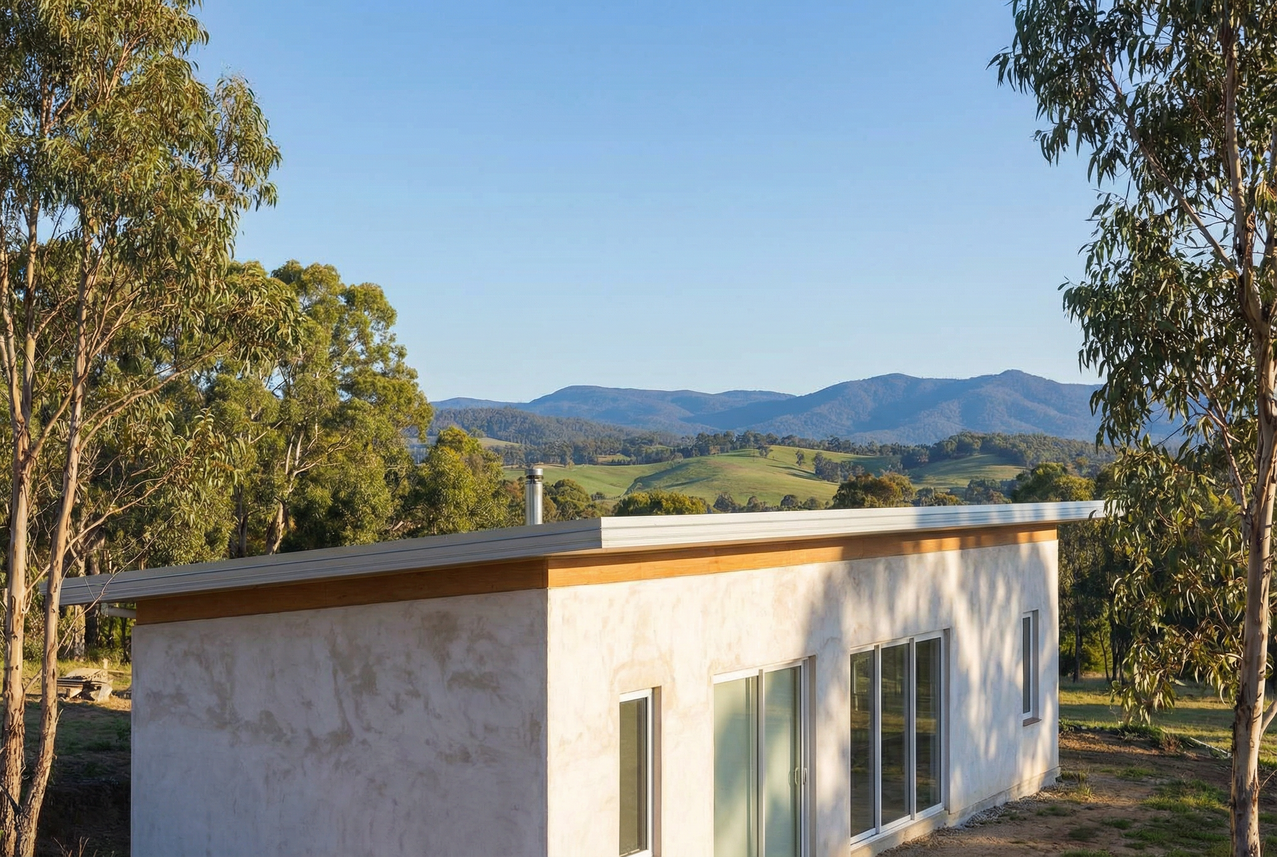 Daylesford hempcrete house with mountain background